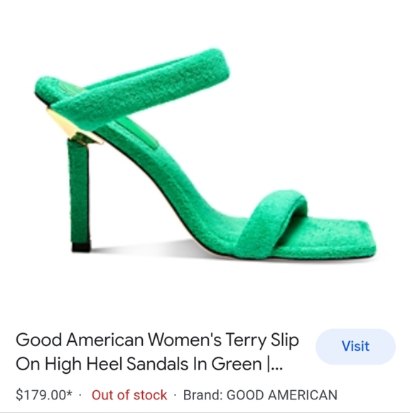 NIB Good American Square Toe Terry Slip-On High Heel Sandals in Green Sz. 6 - Picture 10 of 10